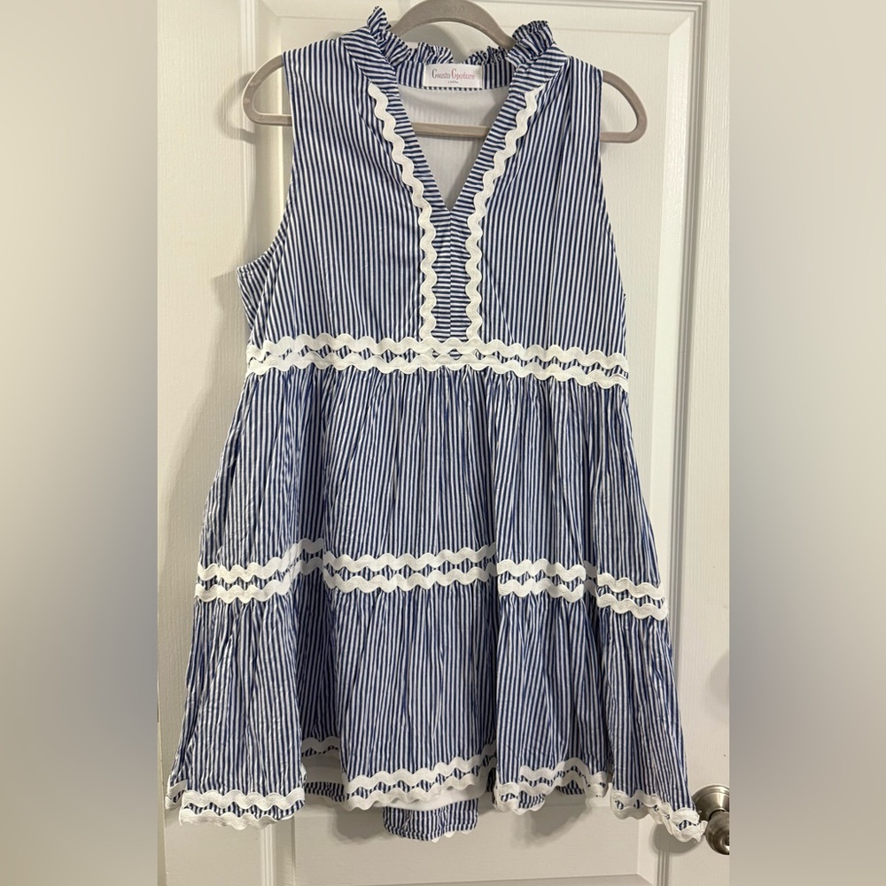 Blue and White Striped Sleeveless Dress